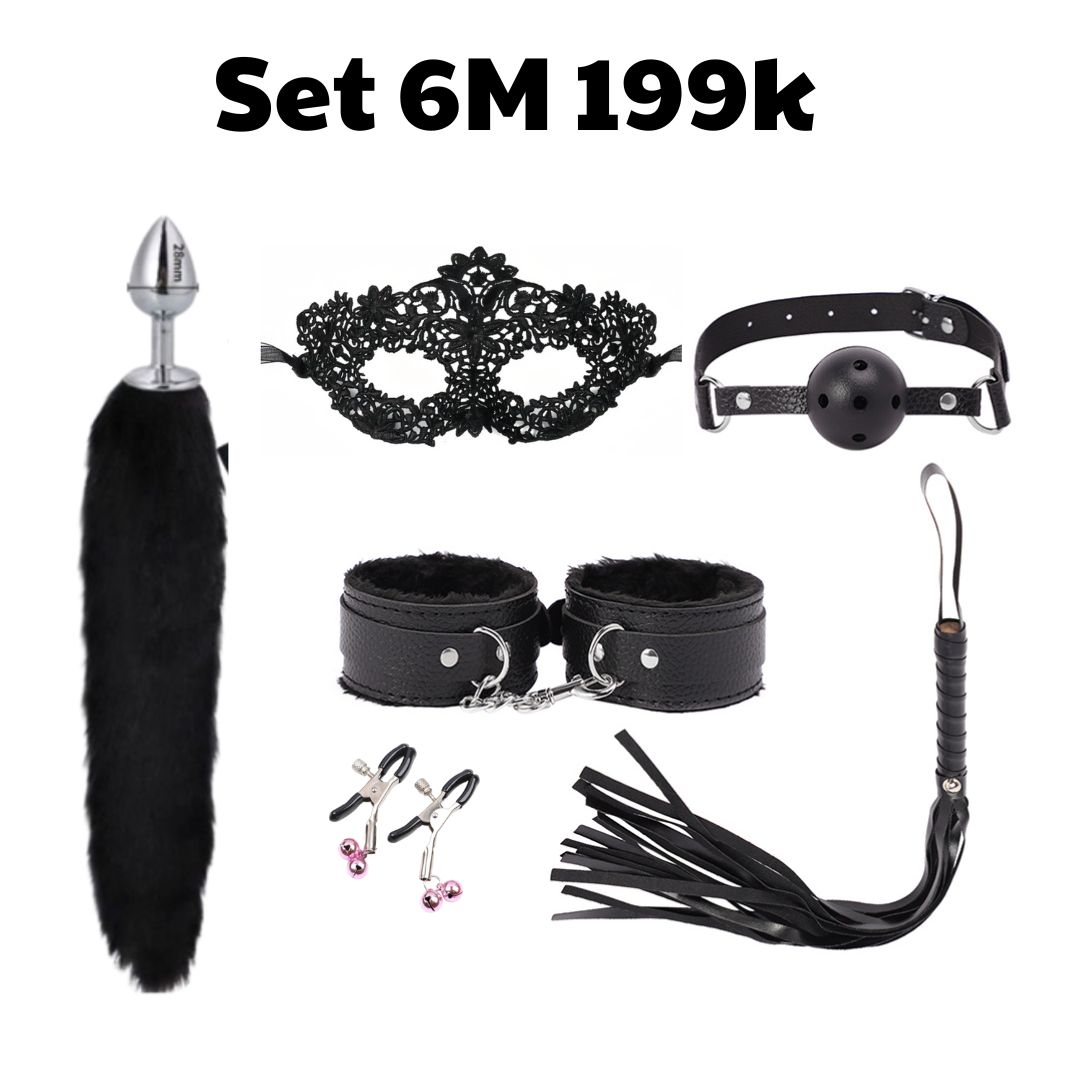 Set 6 Món Đuôi Cáo Cosplay Nhập Vai "Nữ Điệp Viên Bí Ẩn" Gồm: Mặt Nạ Ren, Ball Gag, Còng Tay, Kẹp Ti, Roi Da Và Đuôi Cáo