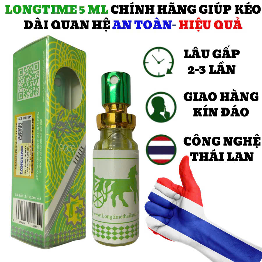 [Chính hãng] Chai xịt Longtime kéo dài thời gian (5ml/chai) - Xịt Longtime Đầy đủ tem, mã vạch, giấy bảo hộ nhãn hiệu chuẩn chất lượng Thái Lan