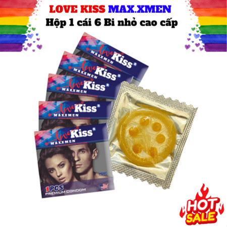 Bao cao su 6 bi nổi lớn 1cm Love Kiss Maxxmen Prolong Hộp 1 cái, chính hãng, bi chắc chắn nhiều gel
