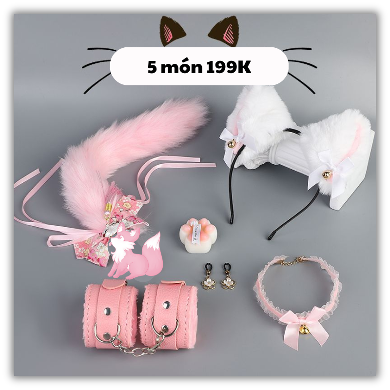 [Bán chạy] Set 5 món đuôi cáo cosplay và đồ chơi SM nhiều màu