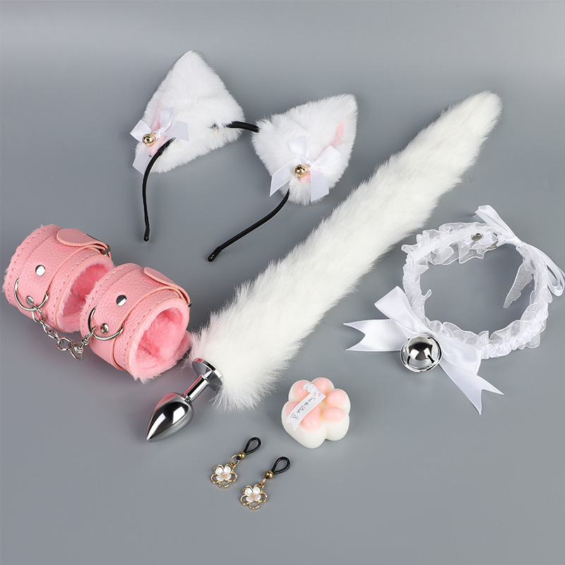 Set 5 Món Đuôi Cáo Cosplay "Nàng Mèo" Gồm: Bờm Tai Mèo, Vòng Cổ Chuông To, Còng Tay, Kẹp Hoa, Đuôi Cáo
