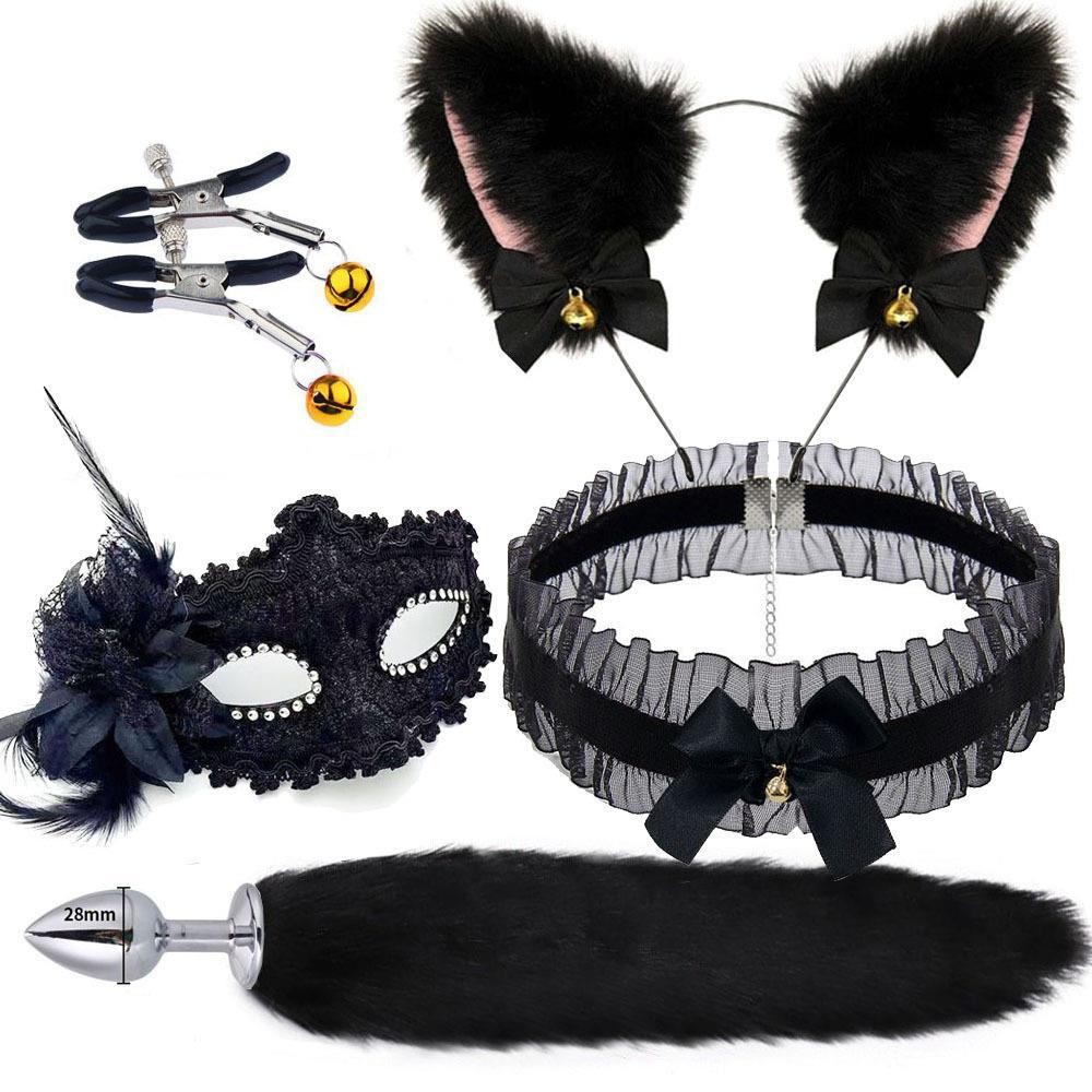 Set 5 Món Đuôi Cáo Cosplay "Hồ Ly Bí Ẩn" Gồm: Bờm Tai Mèo, Vòng Cổ, Mặt Nạ, Kẹp Ngực Và Đuôi Cáo