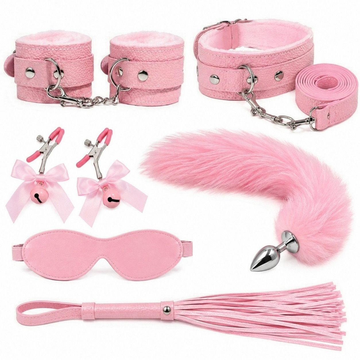 Set 6 Món Đuôi Cáo Cosplay Gồm Đuôi Cáo, Còng Tay, Vòng Cổ, Bịt Mắt, Kẹp Ti & Roi Da