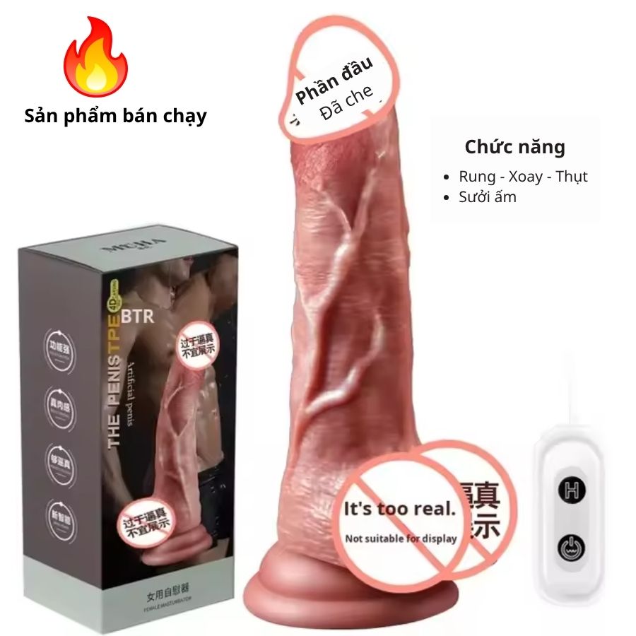 Dương Vật Giả Đóng Khuôn Mô Phỏng Thật Rung Xoay Thụt Sưởi Ấm Điều Khiển Từ Xa Không Dây